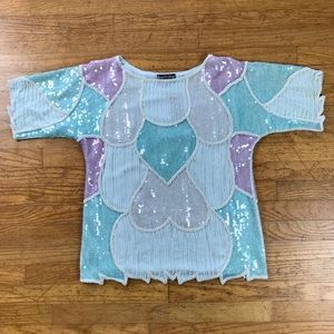 1980s Pastel Silk and Sequin Blouse